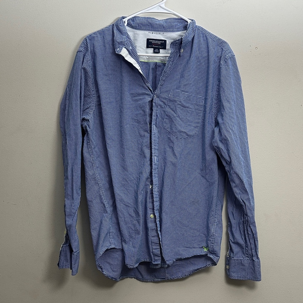 American Eagle Outfitters Navy Checkered Casual Shirt